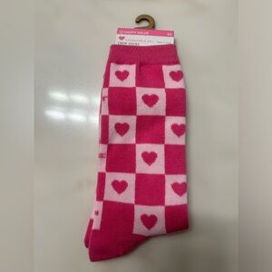 Valentine’s Pink Heart Checkered Crew Socks